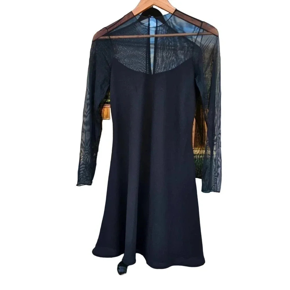 Laundry by Shelli Segal Sheer Long Sleeve Mini Dress Black Size 6